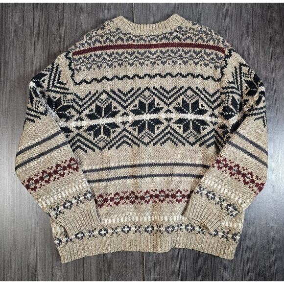 Vintage Eddie Bauer Sweater Mens XL Beige Wool Fisherman Fair Isle Snowflake - Picture 6 of 6